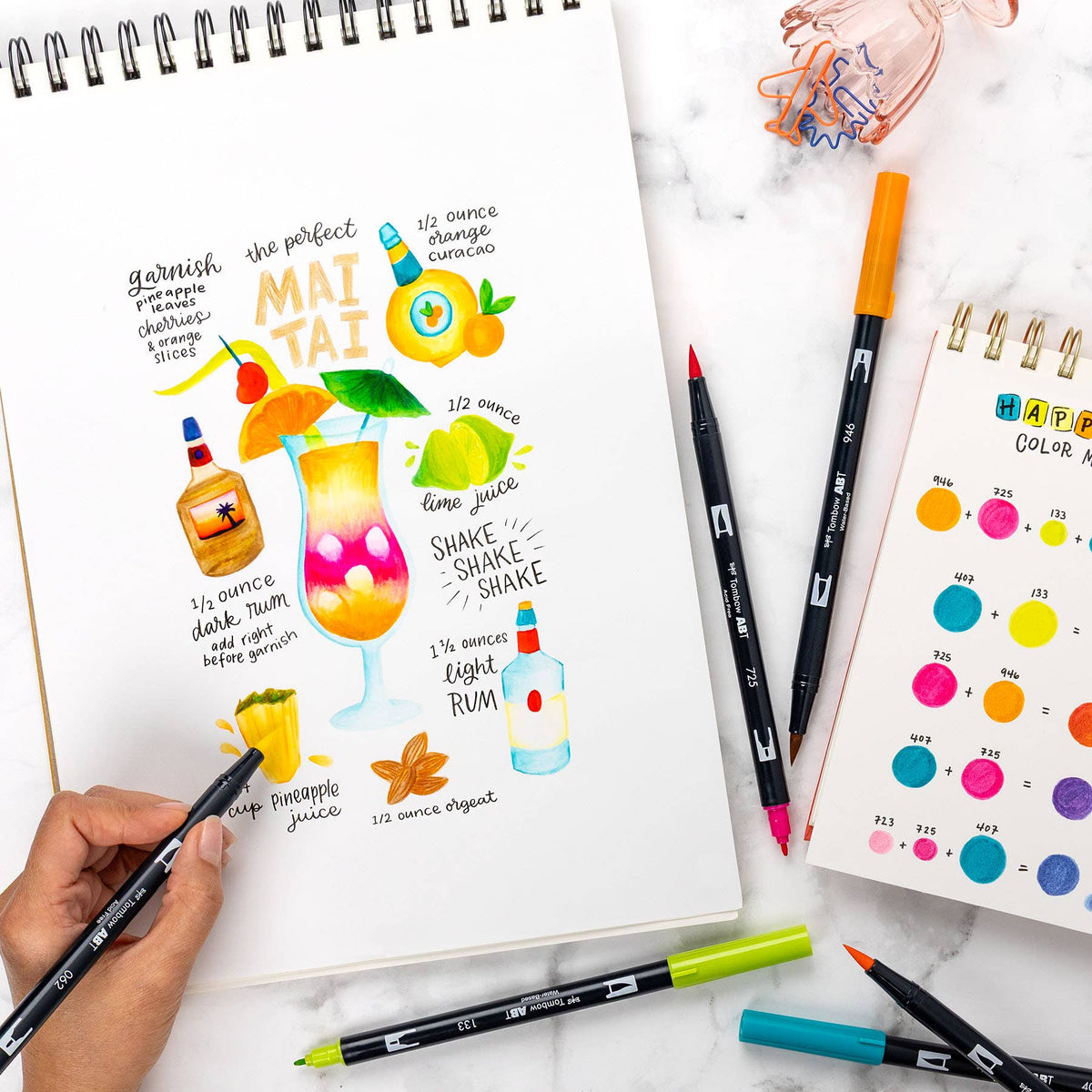 Dual Brush Pen Art Markers, Happy Hour, 6-Pack