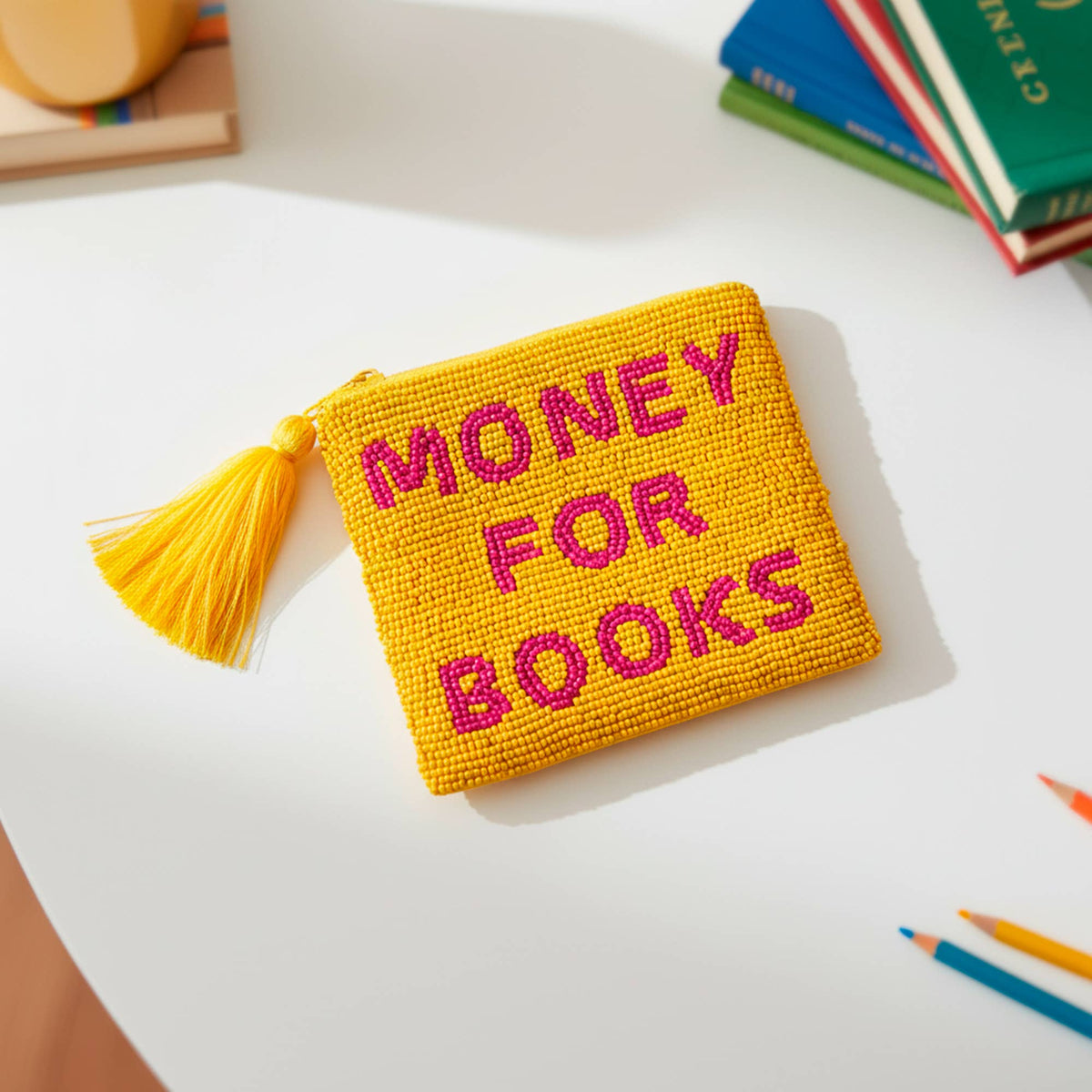 Money For Books Beaded Mini Clutch