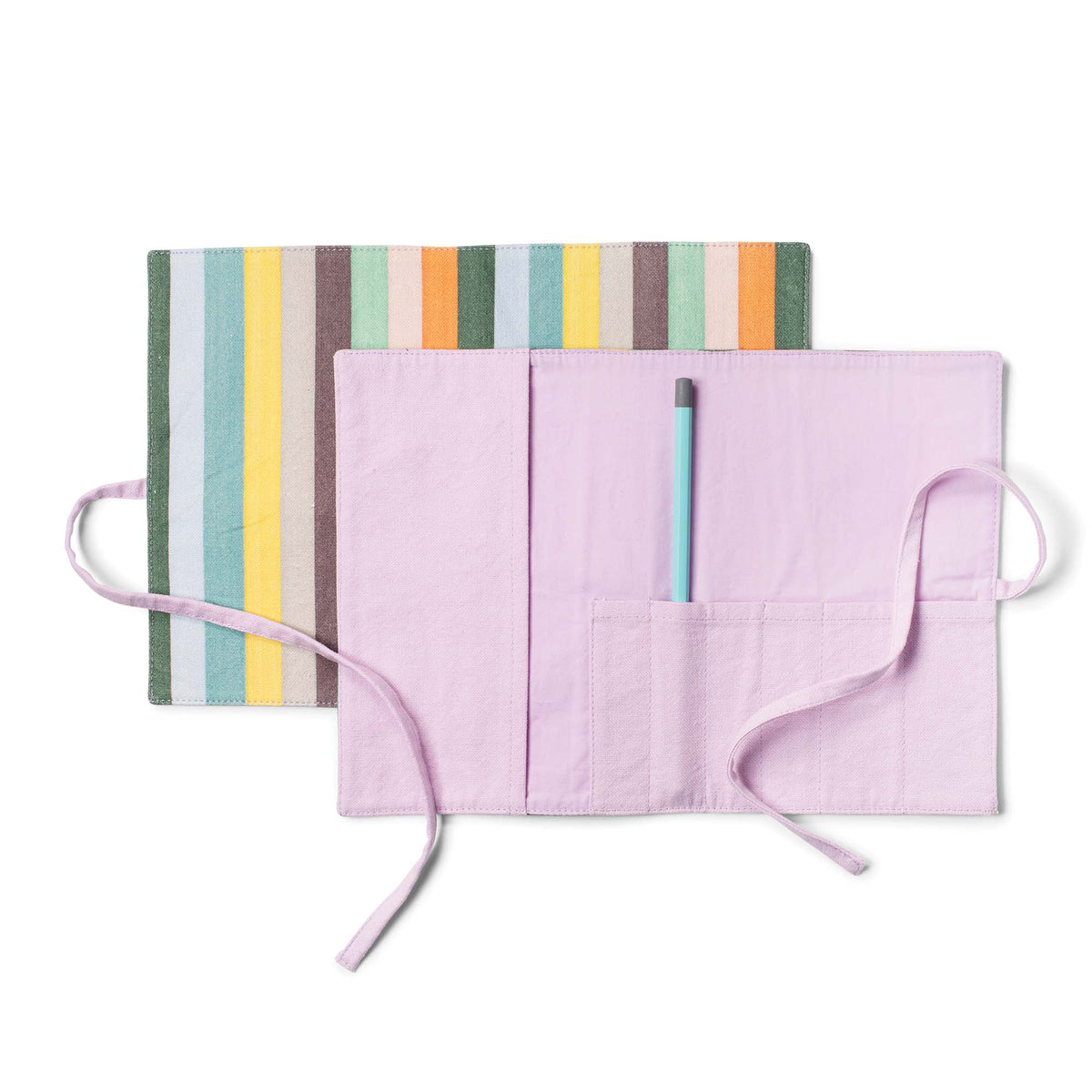 Striped Artist Roll-Up Pouch with Tie Closure