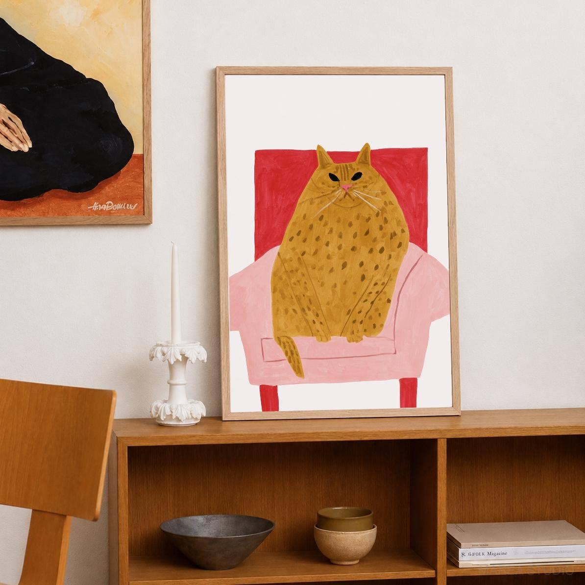 Funny Cat on Chair Art Print (6x8)